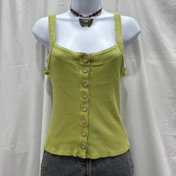 Free People Ribbed Bridgette Button Tank Top Tarragon Green Size M - Picture 2 of 8
